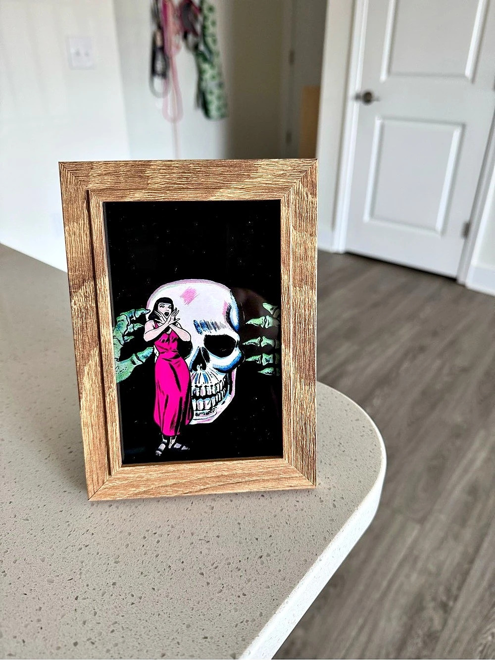 Framed Mixed Media Wall Art in Black & Pink Like New